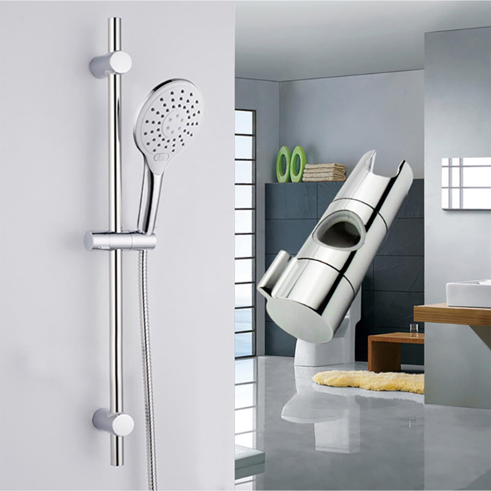 Supporto Soffione Doccia Girevole 360° Per Asta Scorrevole 19-25 Mm - Staffa In ABS Cromato