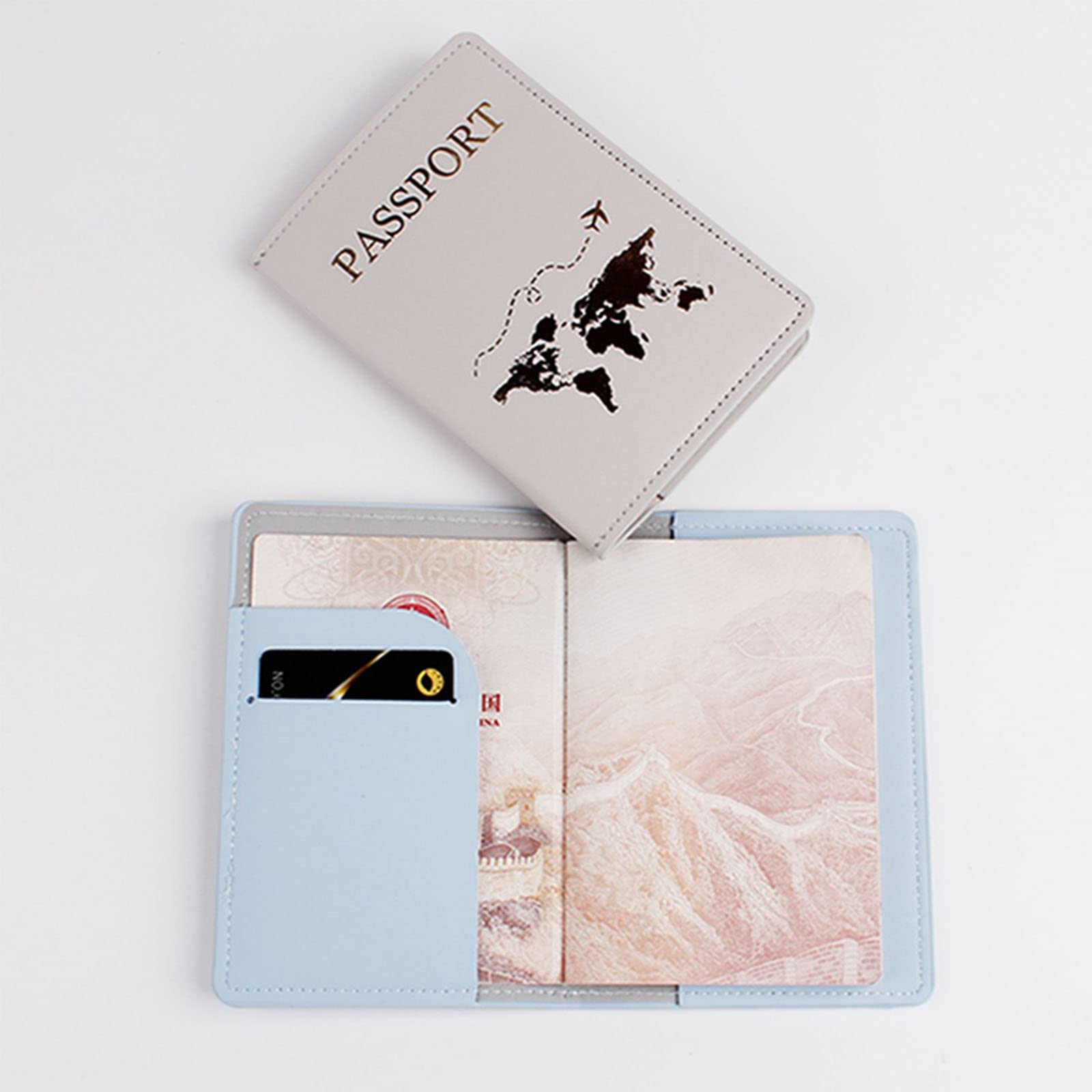 Étui Passeport 3 Pièces - Cuir Synthétique Noir Impression Dorée + 2 Étiquettes Bagages