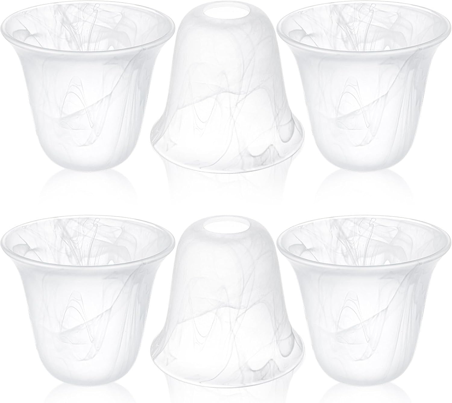 6 Pcs Bell Shaped Glass Lamp Shade E26 Replacement Globe Ceiling Fan Light Cover with 1-5/8'' Fitter Opening for Chandelier Wall Sconce Pendant Light Bathroom Vanity Fixture (White Alabaster)