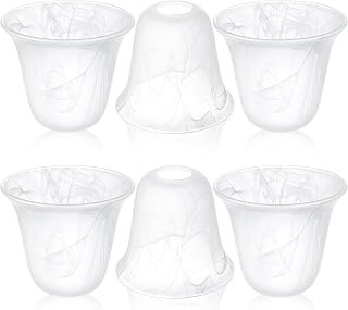 Teenyyou 6 Pack Bell Shaped White Alabaster Glass Lamp Shades E26 1-5/8" Fitter for Ceiling Fans Chandeliers Pendants