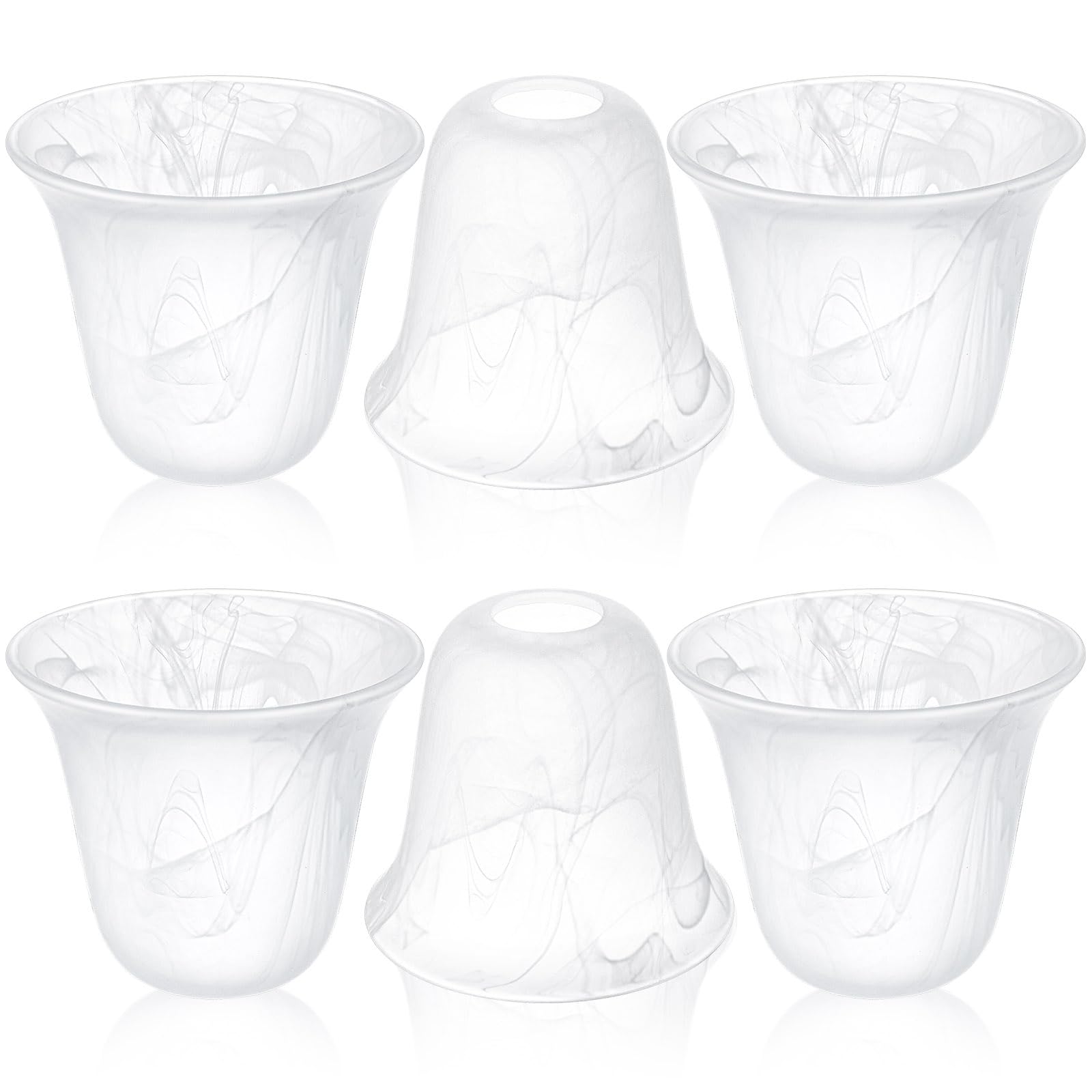 Photo 1 of Teenyyou 6 Pcs Bell Shaped Glass Lamp Shade E26 Replacement Globe Ceiling Fan Light Cover with 1-5/8'' Fitter Opening for Chandelier Wall Sconce Pendant Light Bathroom Vanity Fixture (White Alabaster)