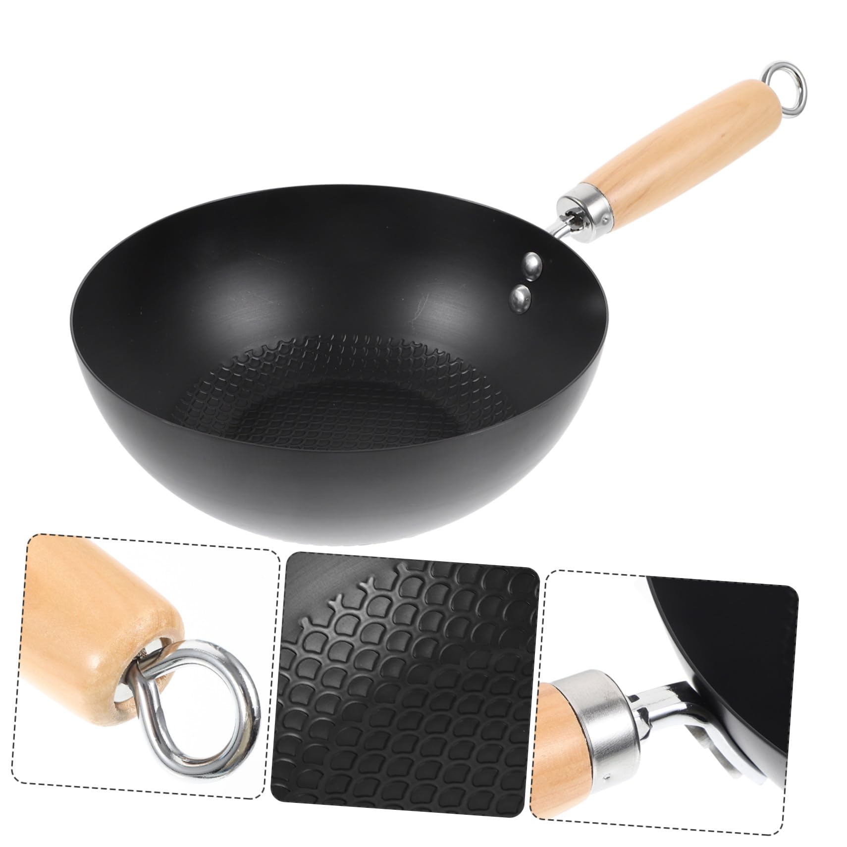 COLLBATH Petit Wok Japonerie de Cuisson, en Fer Forgé Noir, Antiadhésif