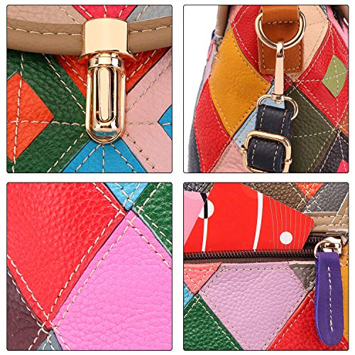 Image of Women 3D Floral Multicolor Small Crossbody Bag Genuine Leather Handbag Snake Pattern Colorful Spliced Shoulder Purse