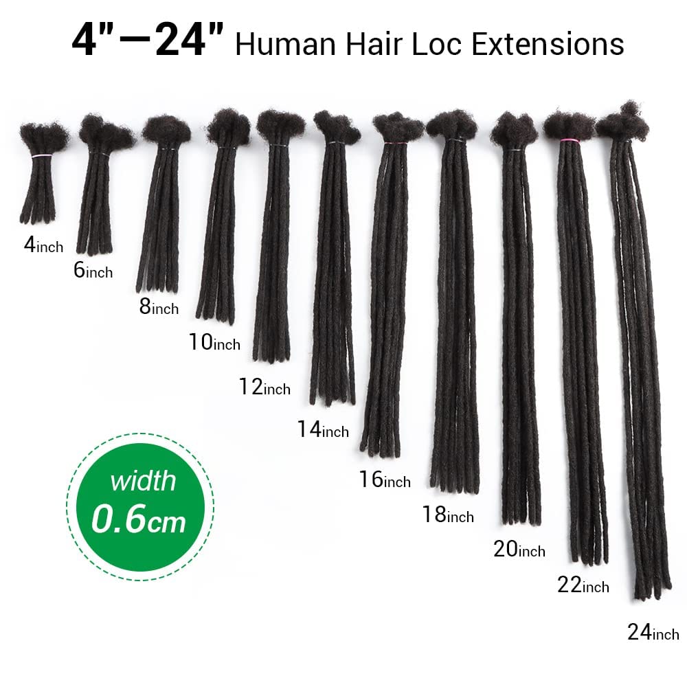 20 Strands Loc Extensions Real Human Hair for Women/men/Kids Can Be Dyed Bleached Curled 4inch Full Handmade Permanent Dreadlock Extensions 0.6cm Width