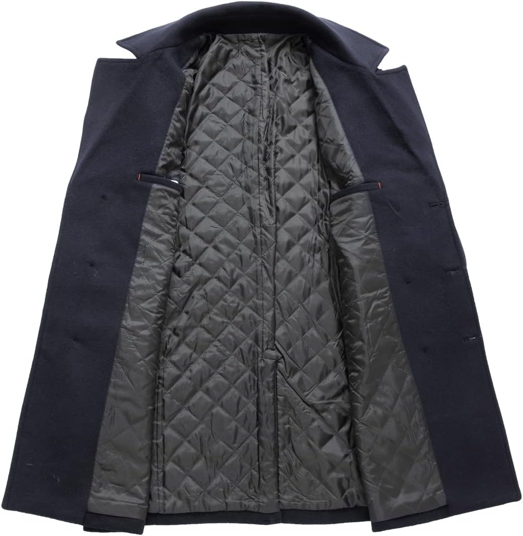 chouyatou Men's Classic Double Breasted Wool Blend Pea Coat Mid Long Trench Coat - Image 3