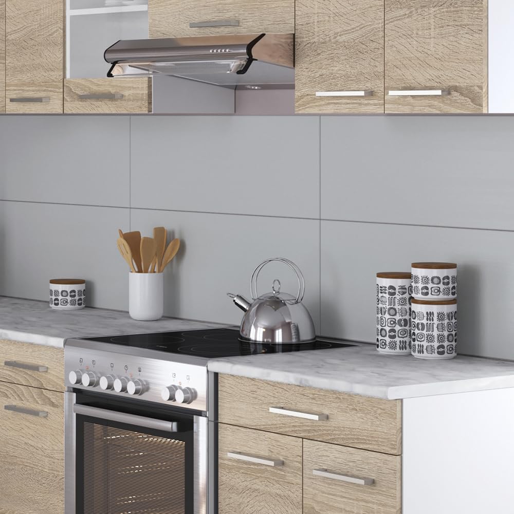 Vicco Eckküche Rick, Sonoma/Weiß, 247 x 167 cm | AP Marmor mit LED-Leisten, mit modularen Elementen flexibel erweiterbar und kombinierbar