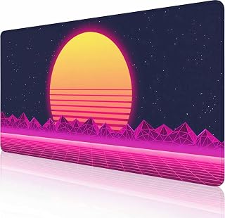 Large Gaming Mouse Pad with Stitched Edges, Retro Purple Cool Vaporwave Desk Mat, Extended XL Keyboard Pad, Non-Slip Rubber Base Desk Pad for Keyboard and Mouse, 35.4X15.7 inch