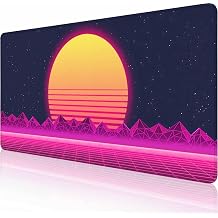 Large Gaming Mouse Pad with Stitched Edges, Retro Purple Cool Vaporwave Desk Mat, Extended XL Keyboard Pad, Non-Slip Rubber Base Desk Pad for Keyboard and Mouse, 35.4X15.7 inch