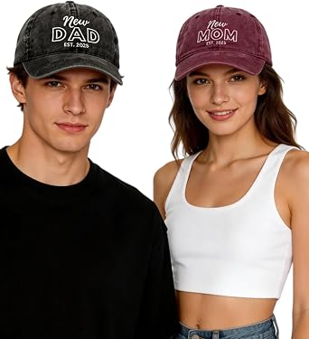 BOLLEY JOSS Mom and Dad Hats Est 2025 New Parents Embroidered Mom Dad Gift Hat Washed Baseball Caps for Couples
