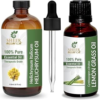 Combo Helichrysum Oil Essential Oil (4 Fl Oz) and Lemon Grass Oil Essential Oil (0.5 Fl Oz) Oz