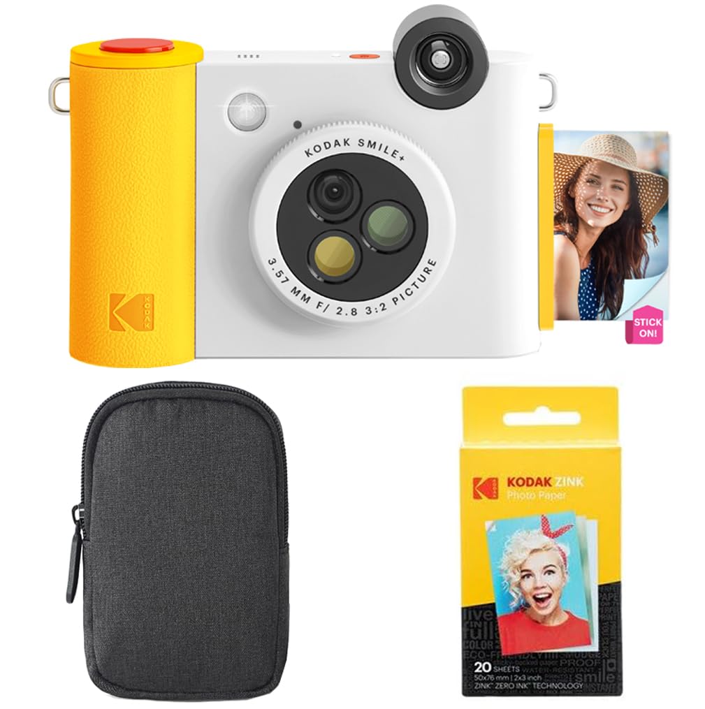 KODAK Smile+ 2-in-1 Fotocamera Digitale & Stampante Foto Bluetooth - Pacchetto Iniziale + Custodia + Carta Zink 20pz - 10MP - Bianca