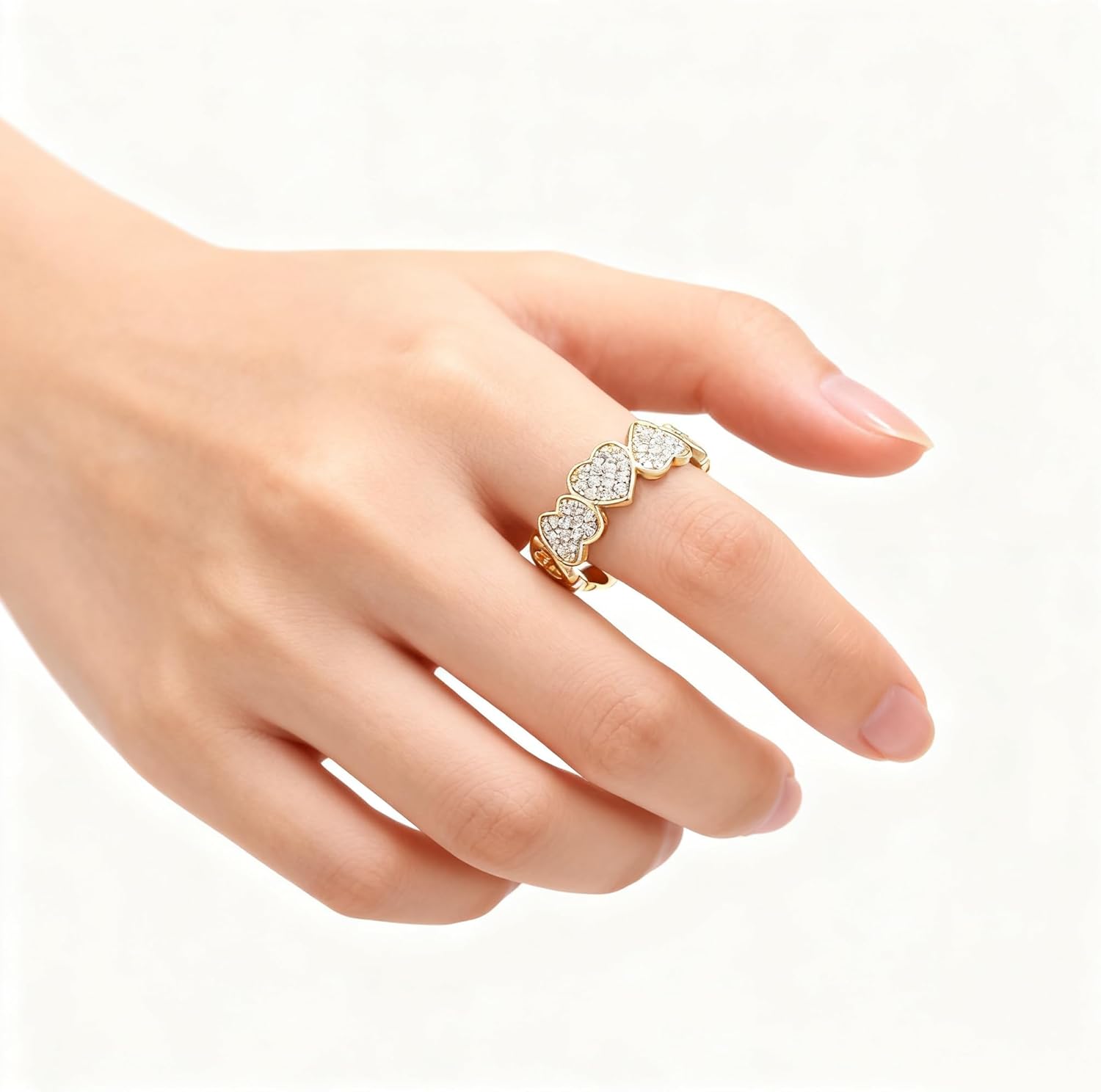 Gold Heart Rings for Women, Hollow Cubic Zirconia Adjustable Love Promise Trendy Irregular Statement Non Tarnish Rings Jewelry Gifts for Women - Image 3