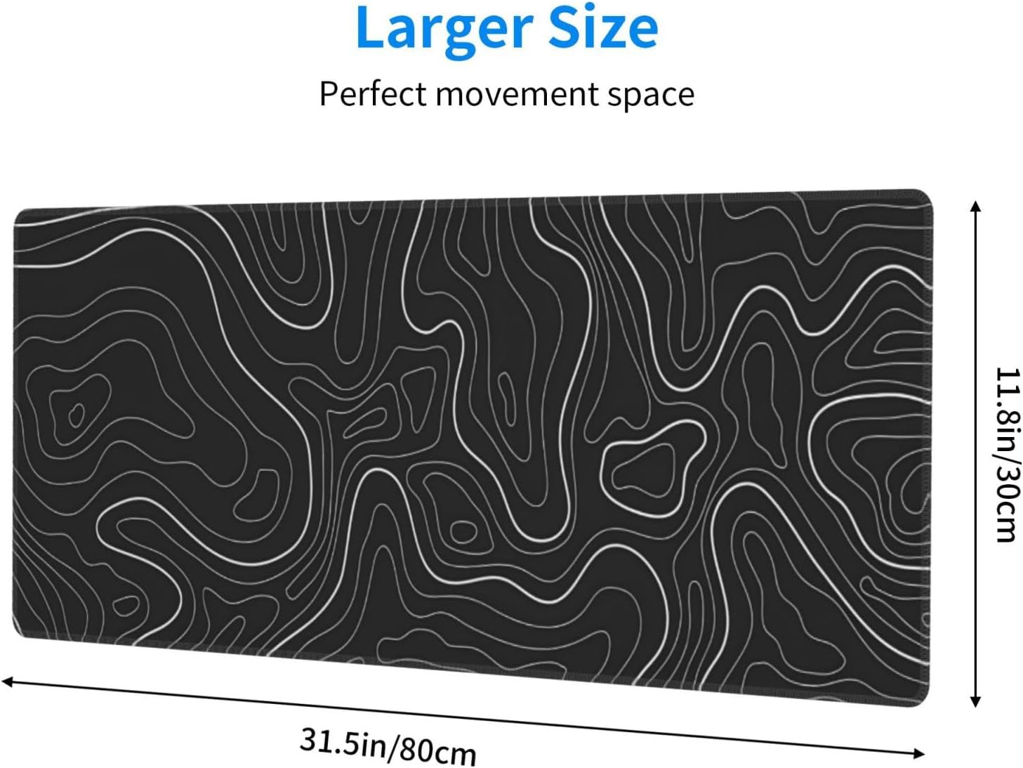 Extended Gaming Mouse Pad, Large Gaming Mouse Waterproof with Stitched Edges, Non-Slip Desktop Pad for Home and Office, Level Up Your 31.5x11.8 Inch… (Black Topographic) - Image 2