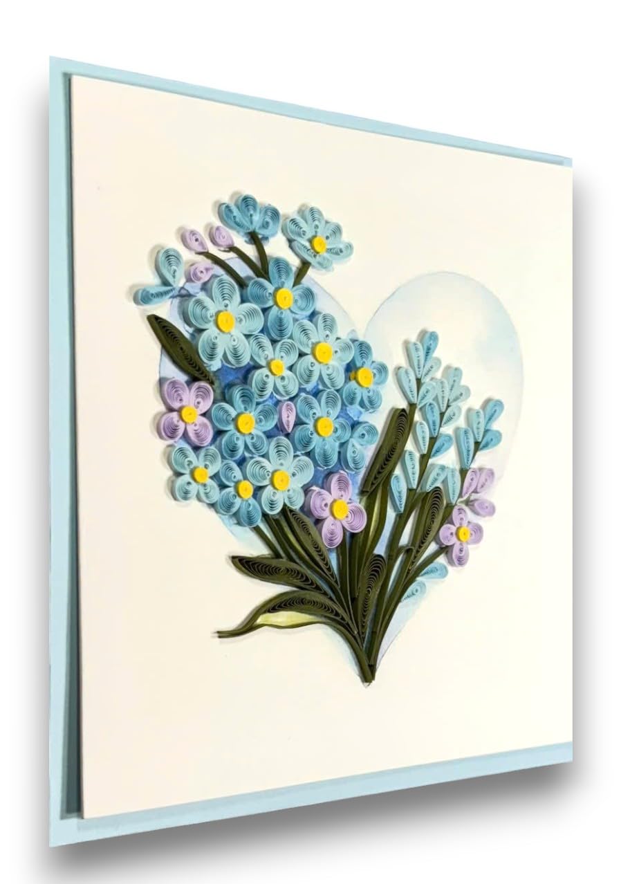 Quilling, biglietto di auguri fatto a mano con motivo floreale con cuore e scritta in lingua inglese "Forget-Me-Not", regalo romantico per compleanno, anniversario, San Valentino, occasioni