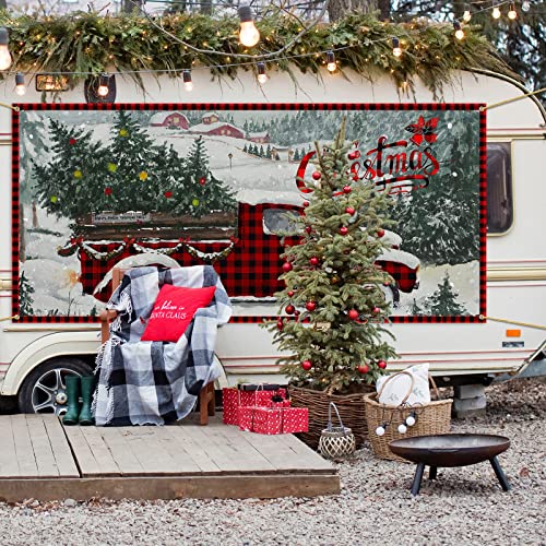 Christmas Outdoor Garage Door Banner Large Christmas Backdrop Decoration Black And Red Buffalo Plaid Door Cover Decoration For Christmas Holiday Outdoor Garage Door Home Wall Decorations 6 X 13 Ft #TOP4