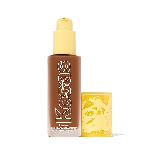 Kosas Base líquida Revealer SPF 25 – Cobertura media construible, acabado hidratante natural brillante, profundo neutro 380