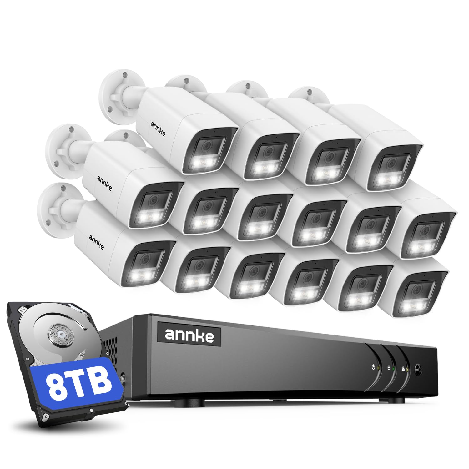 ANNKE 3K przewodowa kamera CCTV do monitoringu, zestaw z dwukierunkowym audio, 16-kanałowy 3K Lite DVR z kamerami 16 x 5 MP z podwójnym światłem, rozpoznawanie ludzi/pojazdu, kolorowy noktowizor, IP67