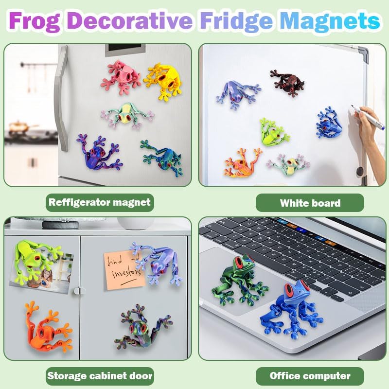 12 Pcs 3D Printed Strong Frog Fridge Magnets,3D Funny Fidget Animal Magnetic for Refrigerador, Cute Realistic Movable Joint Jump Frogs Model, Cool Magnet Decor for Home Office Classroom image 5