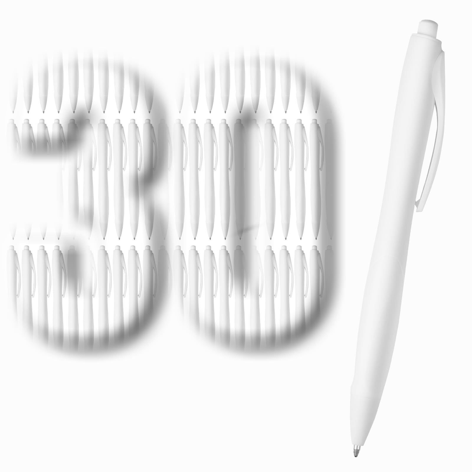 Wiaziert BallPoint Pens, 30 Pack (BLACK Ink),Bulk Pens, White Barrel,Click Pens for Office Home and School, Retractable Ballpoint Pens, Medium Point,