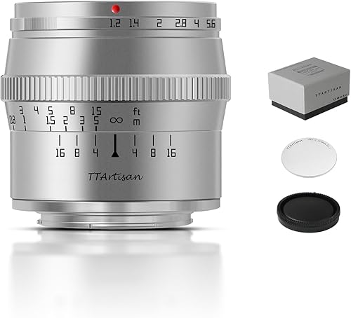 Miniatura 1 de TTArtisan Lente plateada de enfoque manual F1.2 APS-C de 1.969in para cámara Sony E Mount como A5000 A5100 A6000 A6100 A6300 A6400 A6500 A6600 NEX-3
