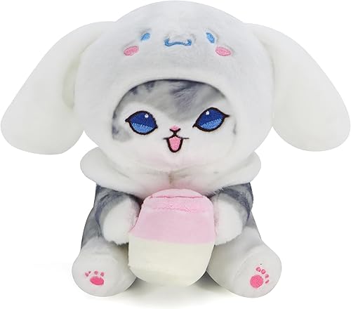 Kawaii - Muñeca de peluche con diseño de tiburón y gato, almohada suave para niños y niñas (gato-D, 7.8 pulgadas)