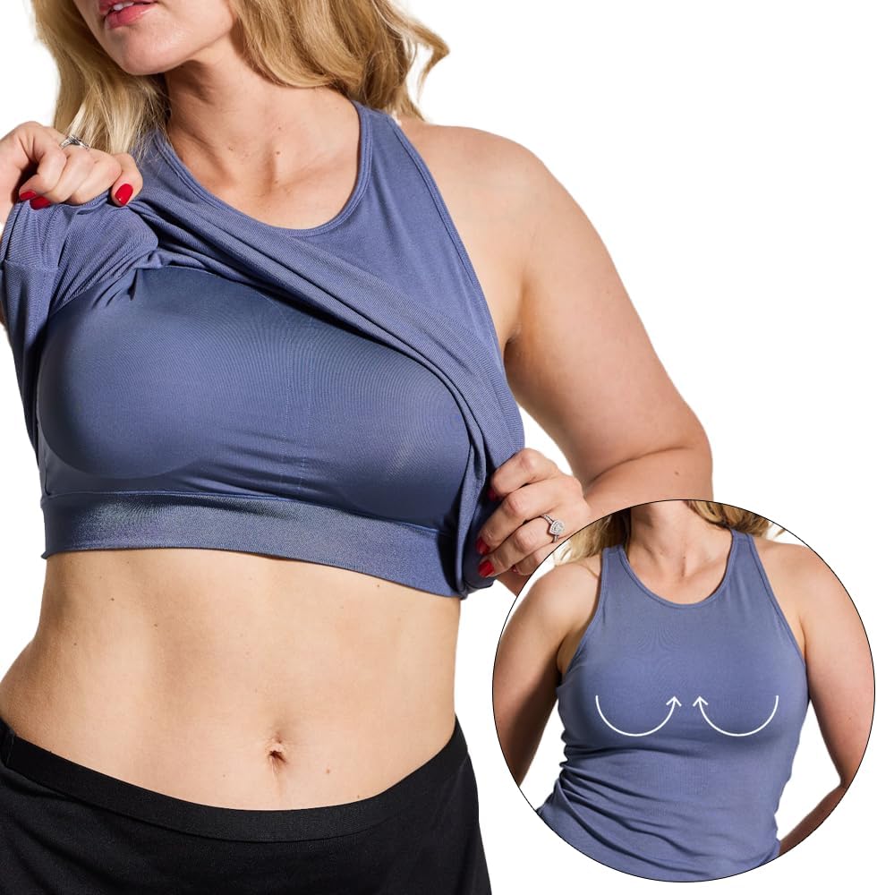 Klassy Network Loose High Neck Brami Tank-Top for Women - Built-in Bra Racerback Full Length Tank with Straps - Image 3