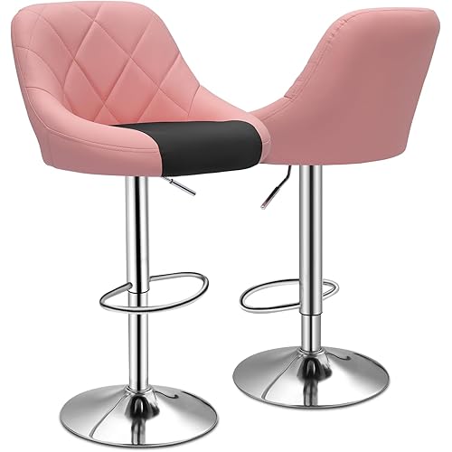 Magshion Bar Stools Set of 2, Adjustable Counter Height Swivel Barstools Modern Dining Chair Bar Pub High Stool with Back for Kitchen Island, Pink/Black