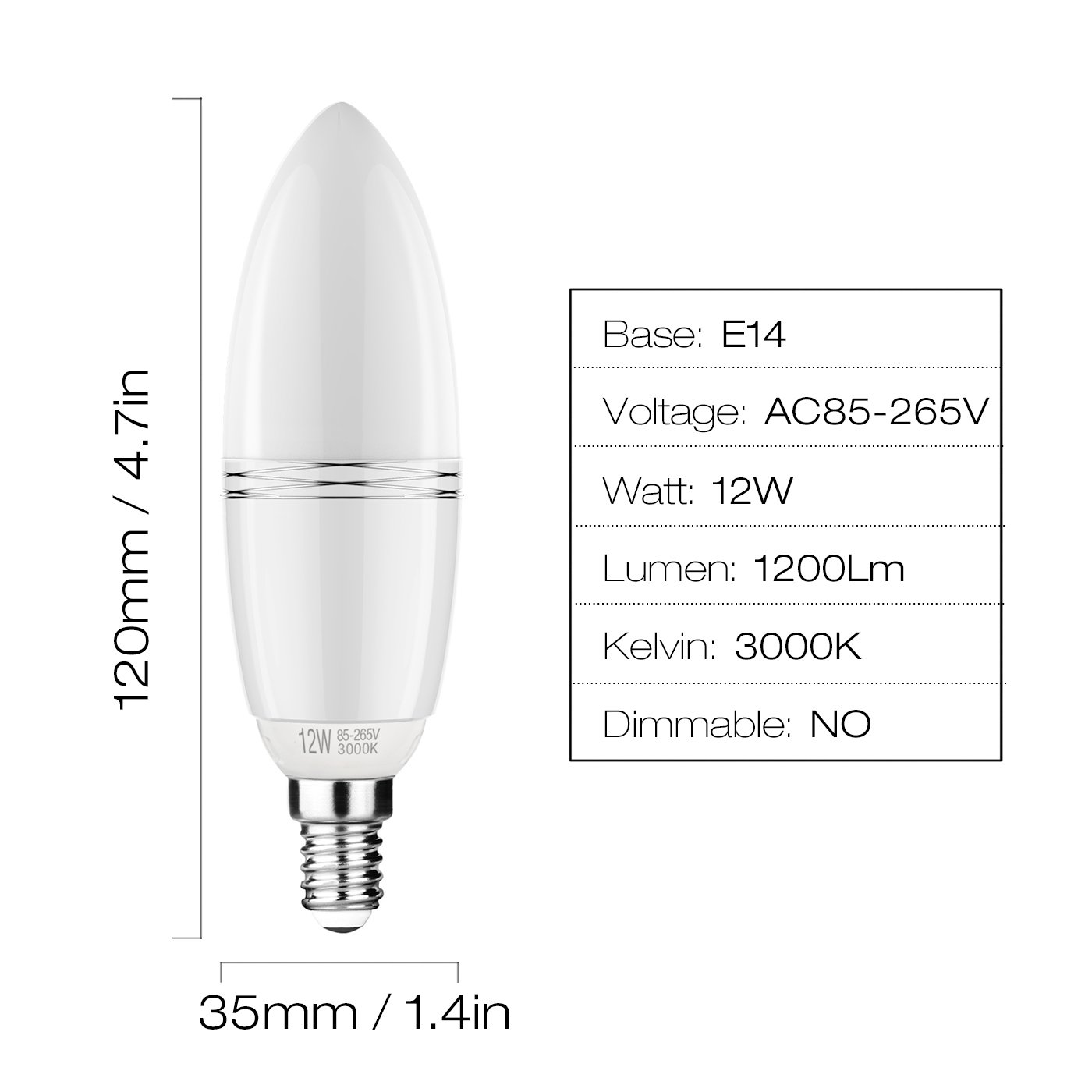 Żarówka LED E14 12 W, odpowiada żarówce o mocy 100 W, 3000 K, ciepła biel, 1200 lm, CRI > 80 +, mała śruba Edisona, bez możliwości ściemniania żarówki LED (4 szt.)