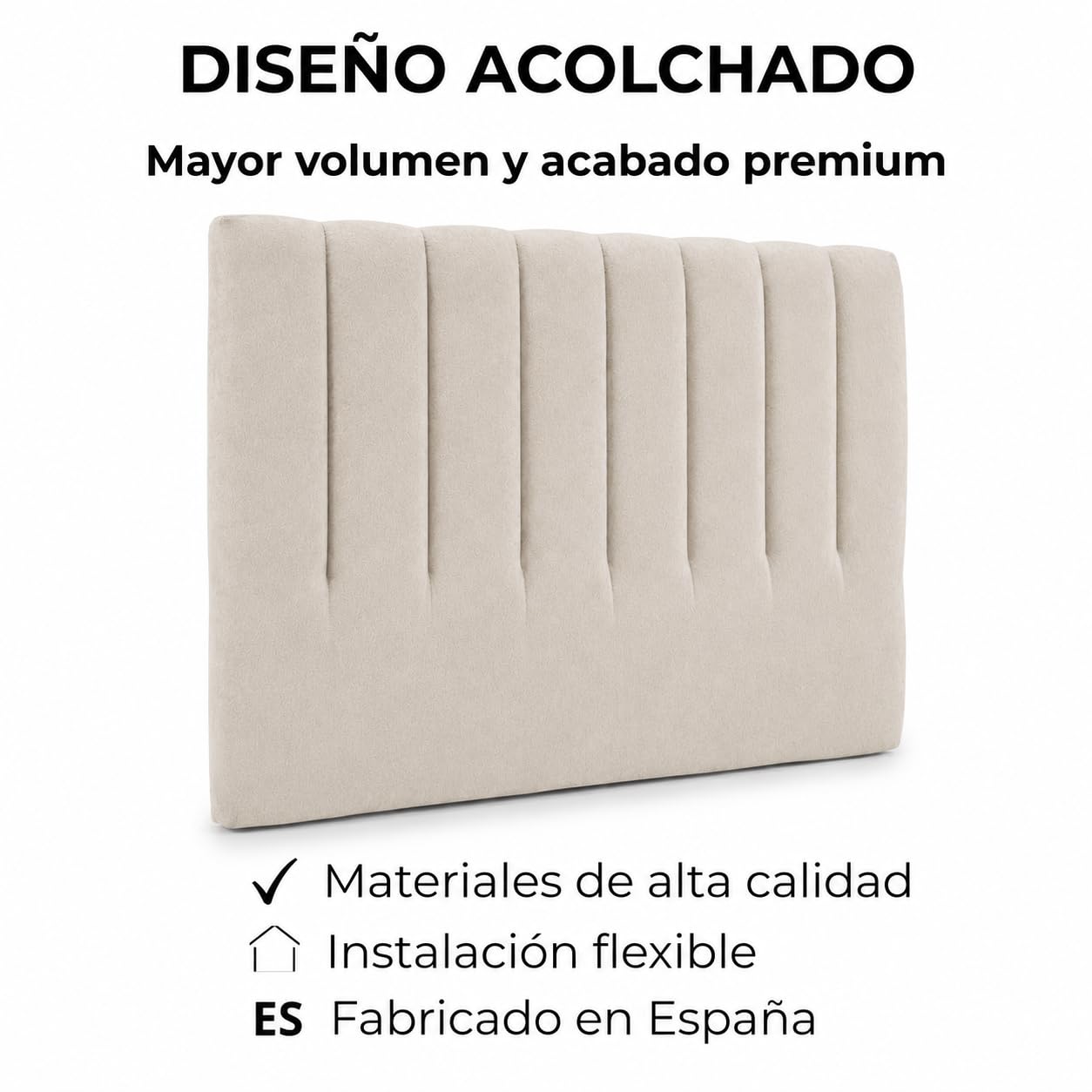 Siesta & Co Cabecero de Cama 160 cm Tapizado Dante, Espuma de Alta Densidad de 10 cm, Tejido Lavable, Montaje en Pared o Uso sin Instalación, Fabricado en España, Color Beige