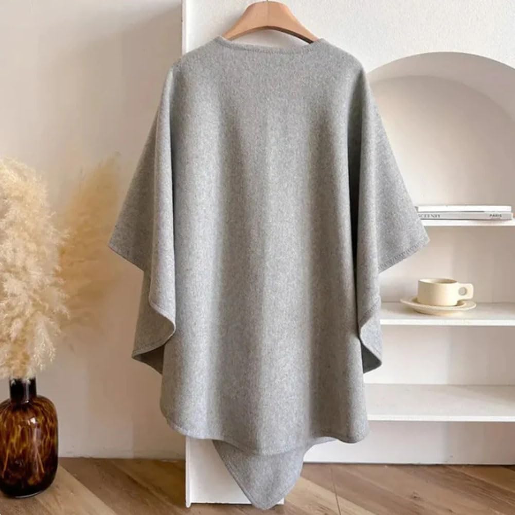 Generisch Mantello da donna in pile in tinta unita, elegante poncho lavorato a maglia con parte anteriore aperta, morbido poncho con passante, per autunno e inverno