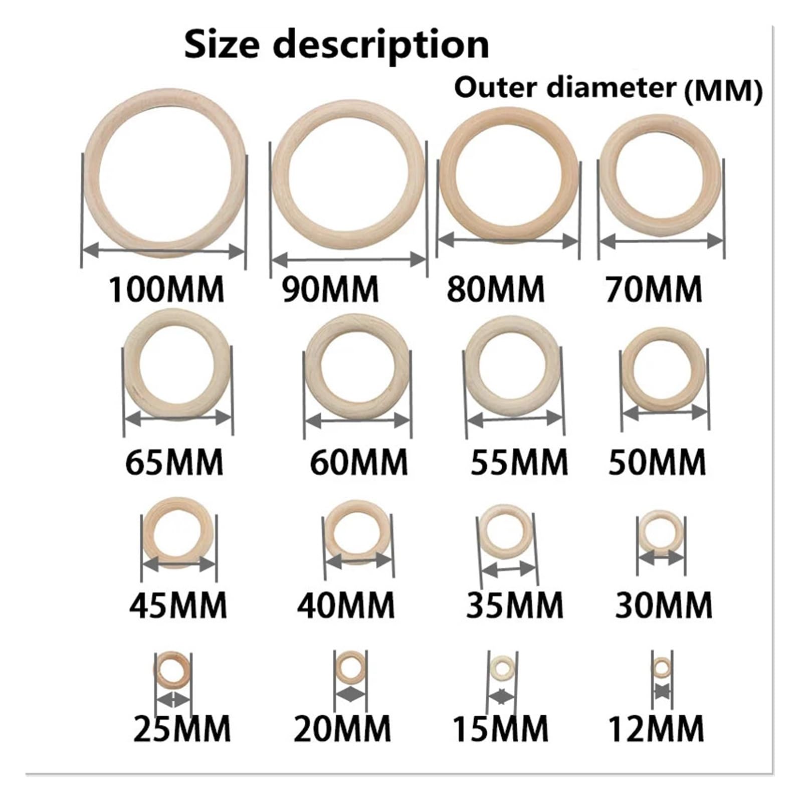 Holzringe für Handarbeiten, Unvollendete Massivholzringe 12–125 mm for Makramee-DIY-Schmuckherstellung(35mm 20Pcs)