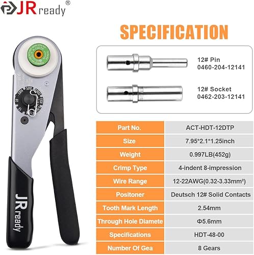 Miniatura 6 de JRready DTP & DTHD Deutsch Connector Kit de herramientas de crimpado ST6361 contiene conectores eléctricos automotrices DTP de 2,4 pines y DTHD de 1