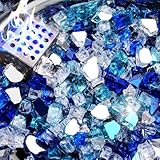 NUPICK 4,5 kg Feuerglas für Feuerstelle, 1/2 Zoll gehärtetes gemischtes Feuerglas in Bahamama-Mischung für Propangas-Feuerstelle & Gaskamin Blauer und weißer Feuerglasstein