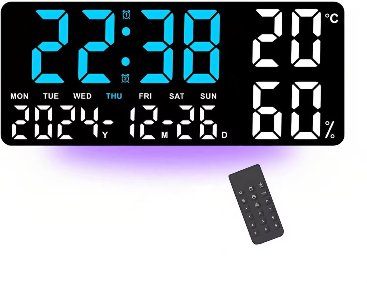 Digital Wall Clock, 14.6 Inch LED Display with Remote Control, Temperature and Humidity Monitor, Date Calendar, Dual Alarm, USB Powered-picture-15