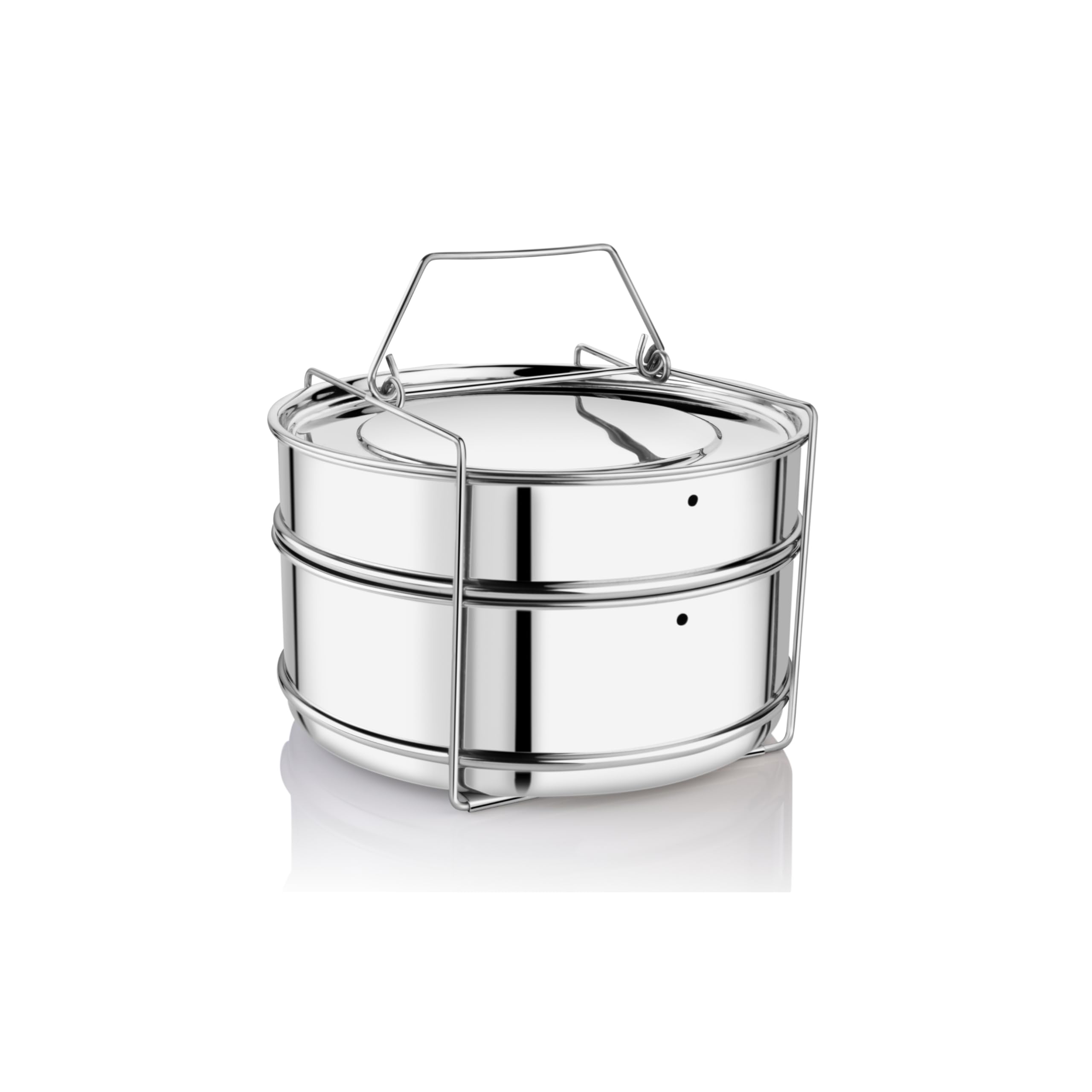 Embassy Stainless Steel Cooker Separator | Suitable for 3 litres Prestige Deluxe Plus Hard Anodised Outer Lid Pressure Cookers | 2 Containers with Lifter | Dimension - 15x15x11 cm