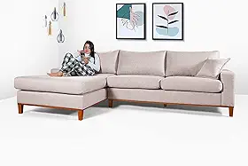Sofá California 4 Lugares Living Chaise Linho Lado Direito (Champagne)