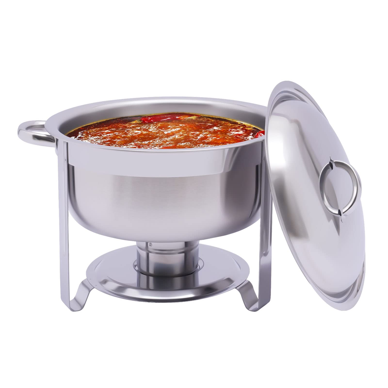 Chafing Dish - Calentador de alimentos redondo de acero inoxidable de 5 l, para buffet, catering, catering, gastro, color plateado