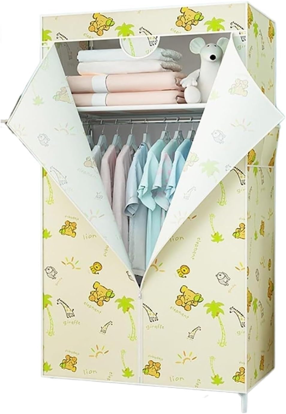 Portable Closet Portable Wardrobe Closet Storage Organizer Metal Cloth Cabinet with Zipper Non-Woven Fabric Bedroom Armoires