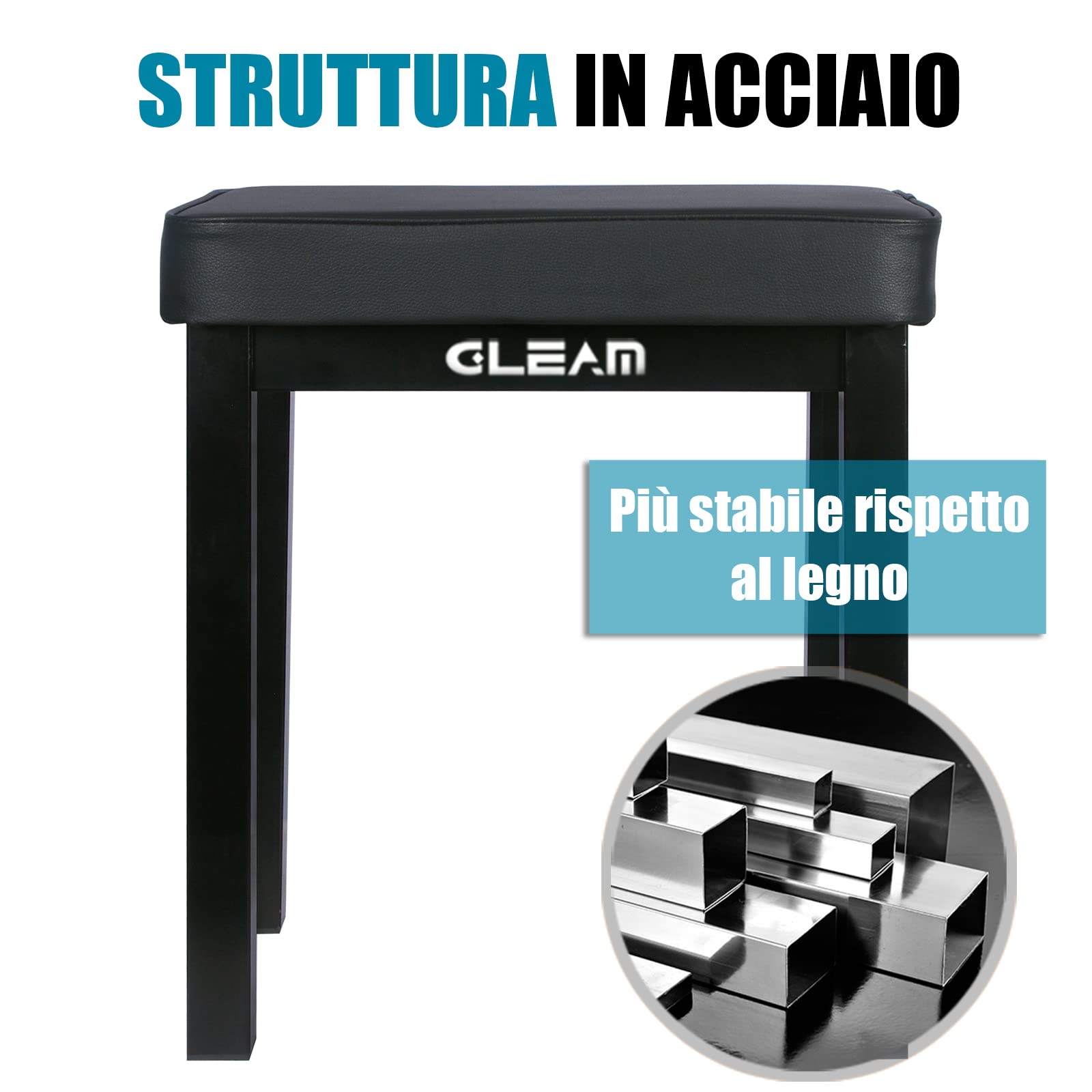 GLEAM Pianoforte Panca, Sgabello da pianoforte, Metallo, Nero
