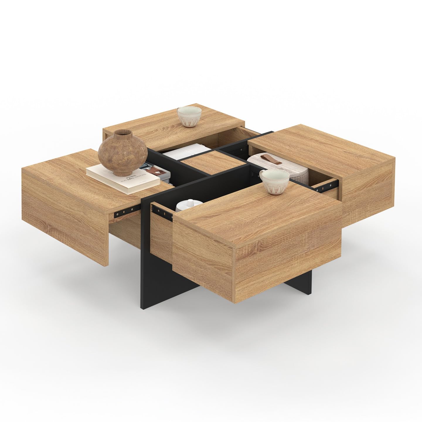 IDMarket - Table Basse carrée Talia 70 cm avec tiroirs Bois et Noir