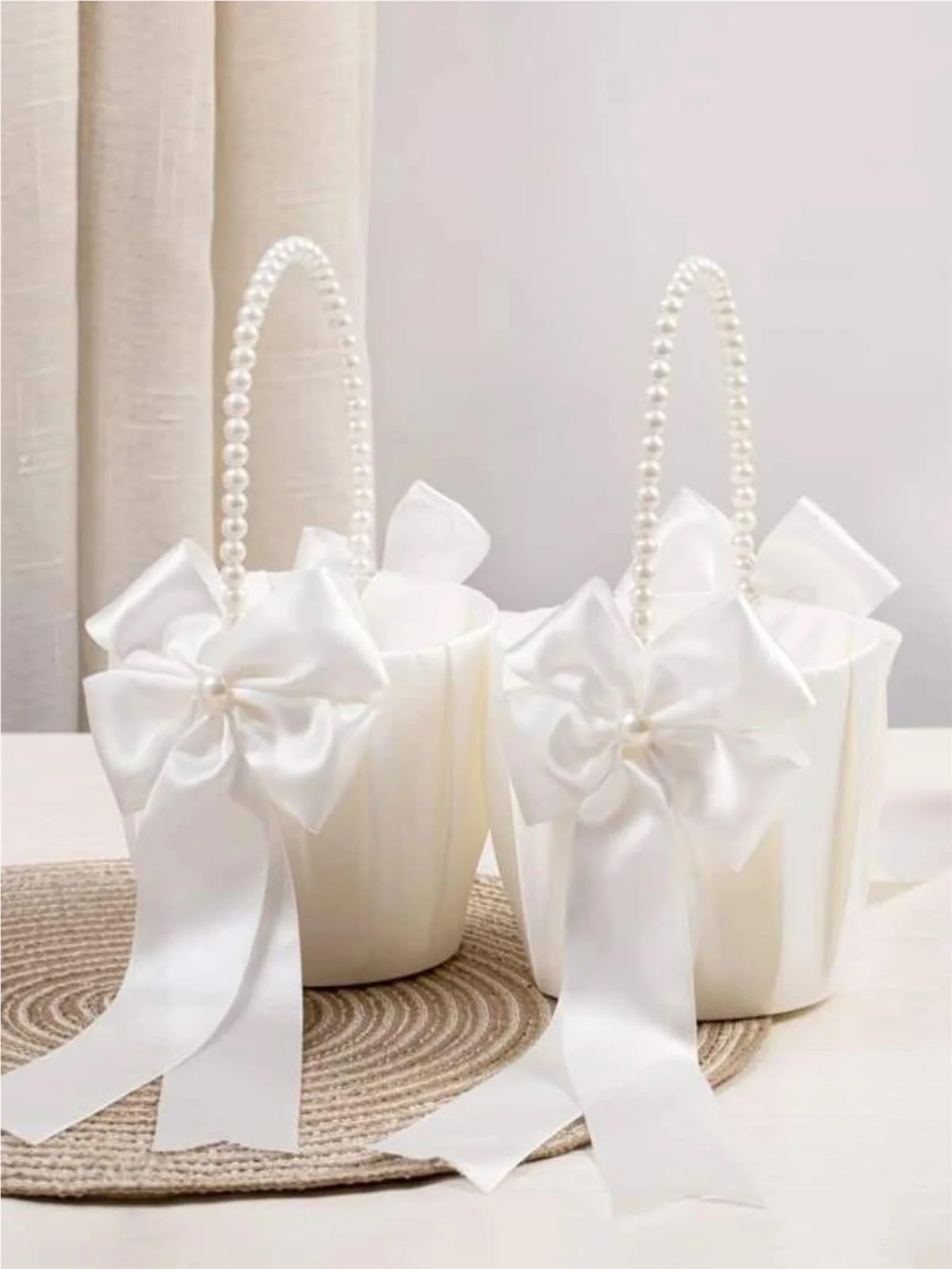 Hochzeitsblumenkörbe, Blumenkorb mit Perlengriff, Größe S, Kunststoff, Hochzeit