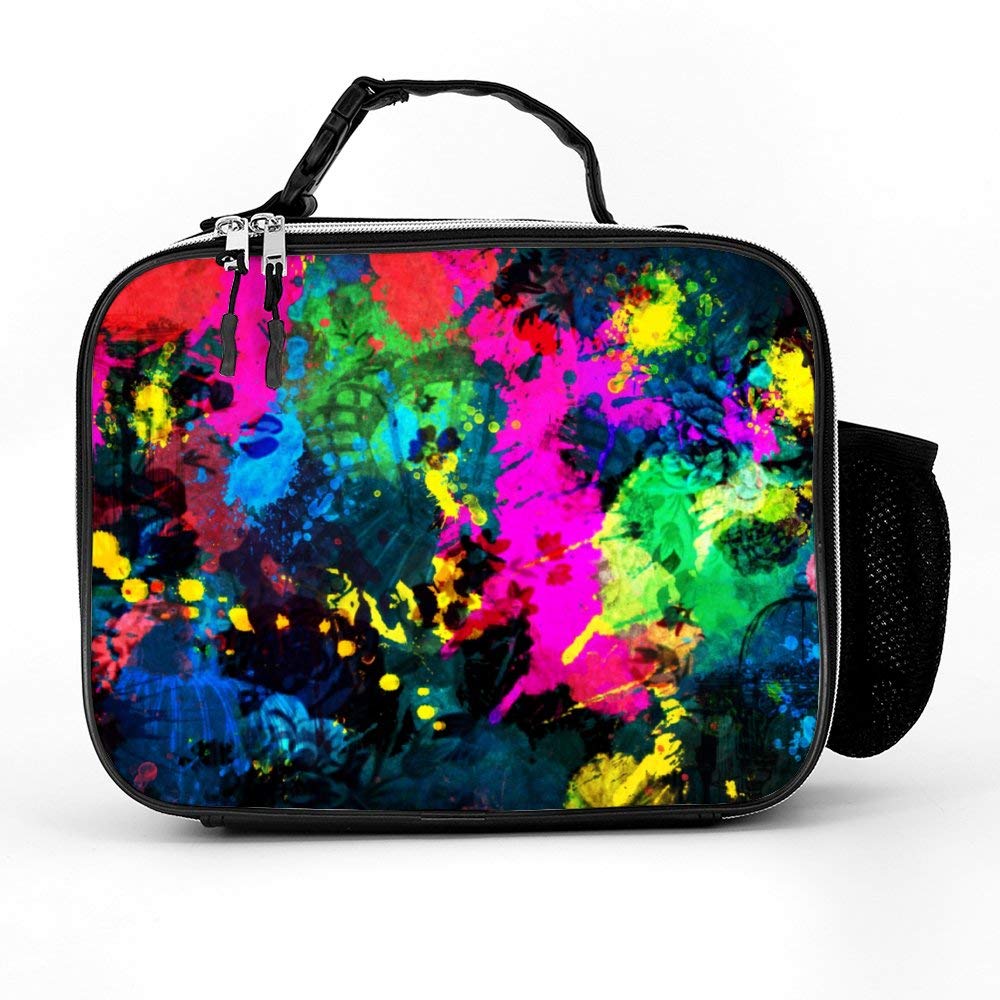 Aeoiba Colourful Paint Splatter Lunch Box with Padded Liner, Spacious Insulated Lunch Bag, Durable Thermal Lunch Cooler Pack for Boys Men Women Girls Adults