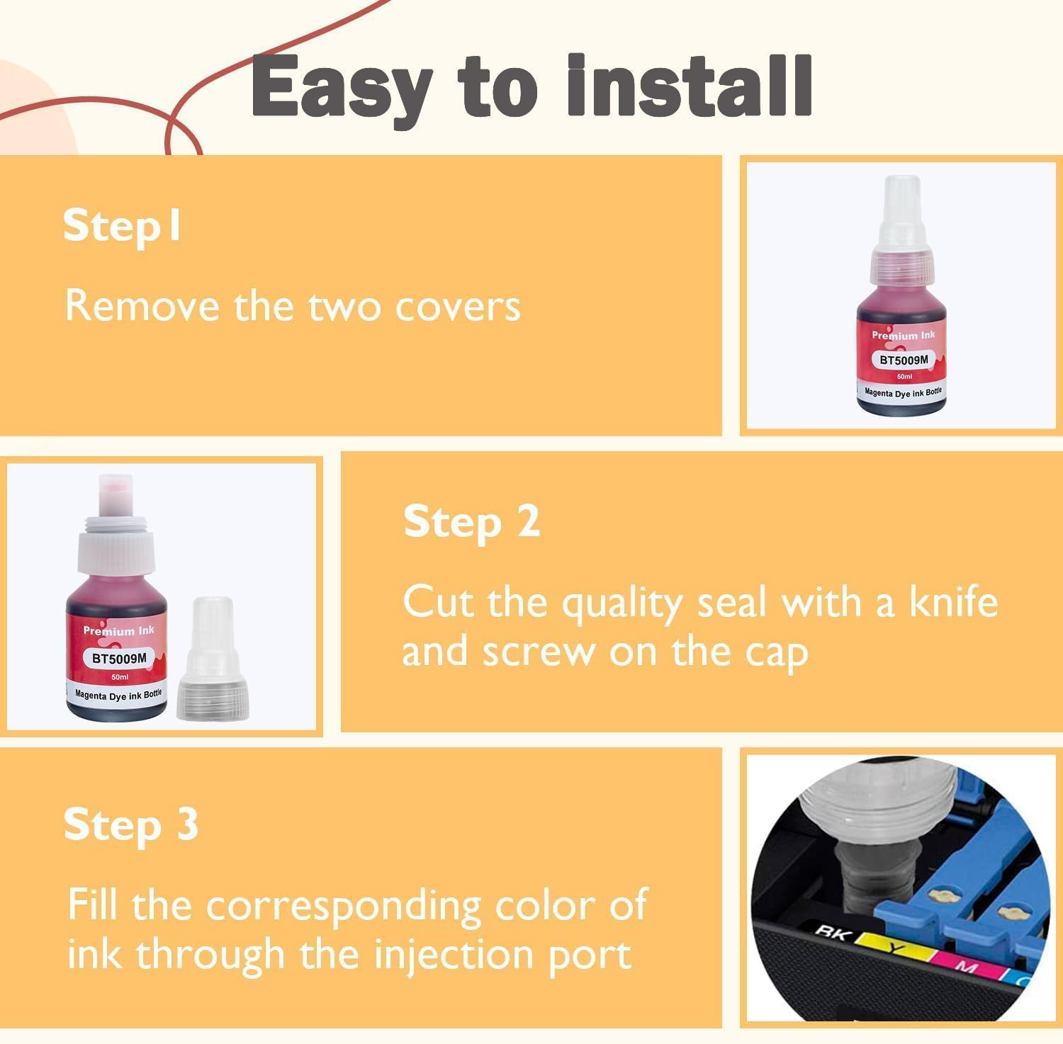 RC PRINT Br B5000/B6000 Inkjet Ink Refill Compatible with Brother DCP- T300, T310, T500W, T510W, T700W, T710W, T800W Ink Tank Printers (Cyan, Yellow, Magenta, Black, Black 100ml/Color 50ml)