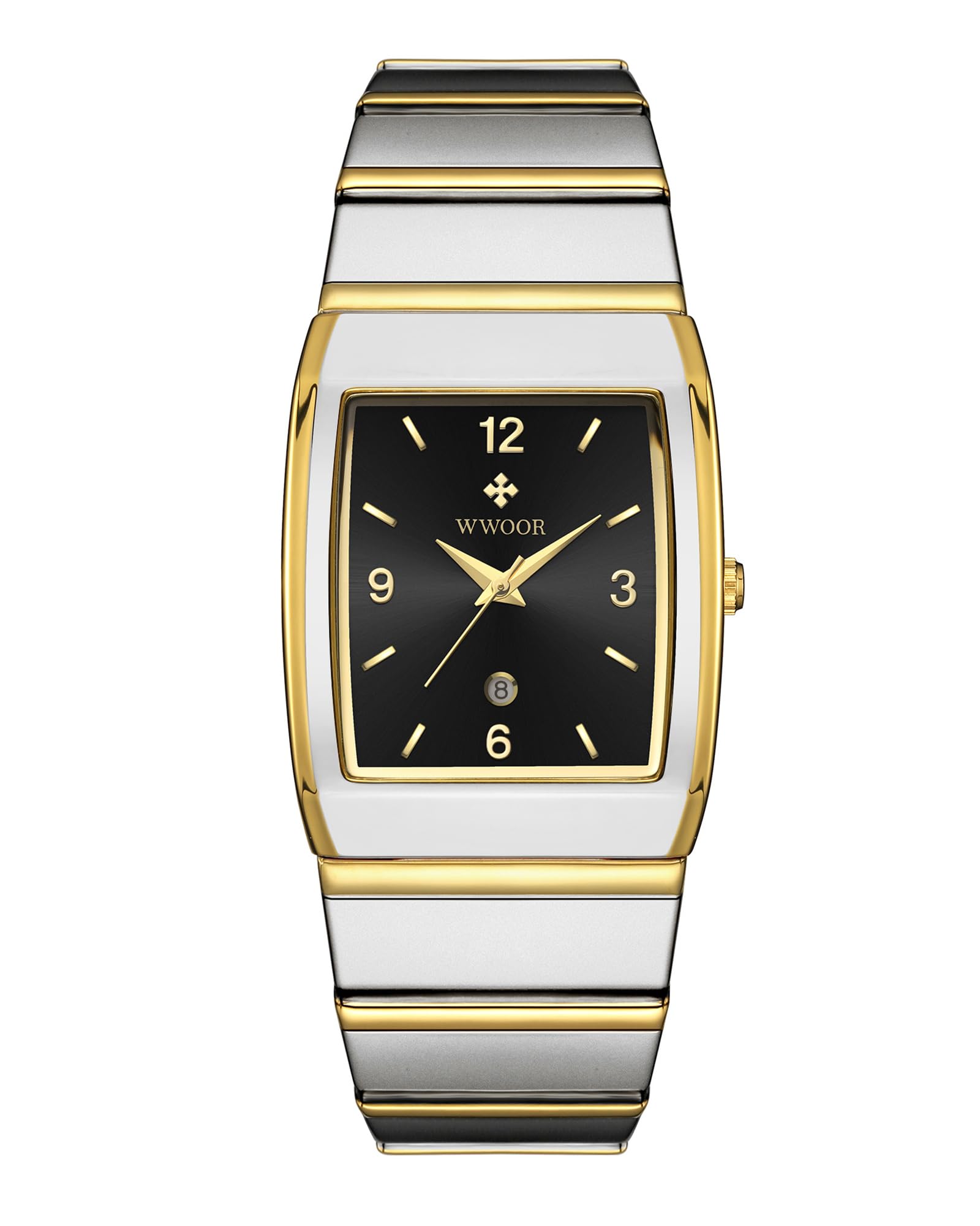 WWOOR Watches for Men and Women Stainless Steel Mens Square Watch with Date Men's Watches Casual Watch with Date Square (85-Silver Black)