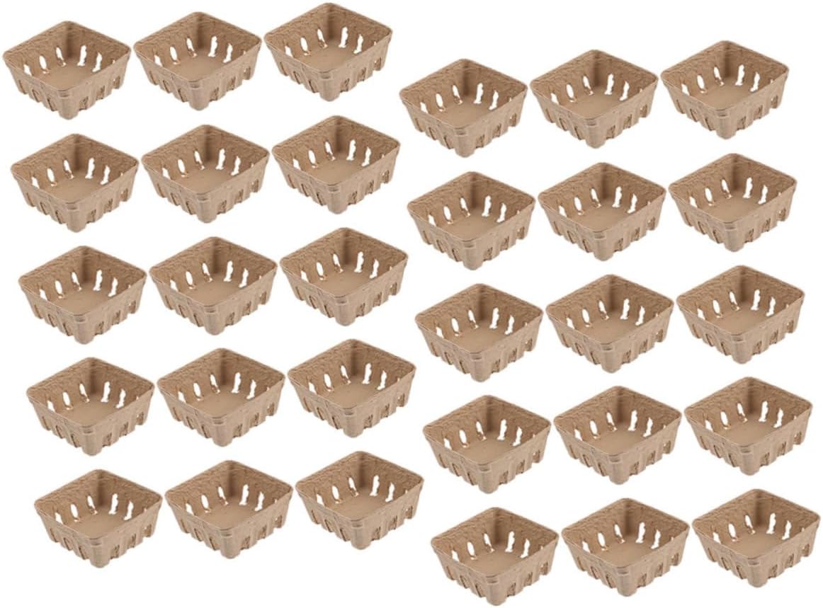 Cabilock 30pcs Biodegradable Berry Basket Fruit Tray Natural Pulp Produce Container for Strawberries Blueberries Raspberry Portable Fruit Storage for Picnic Camping Household Use
