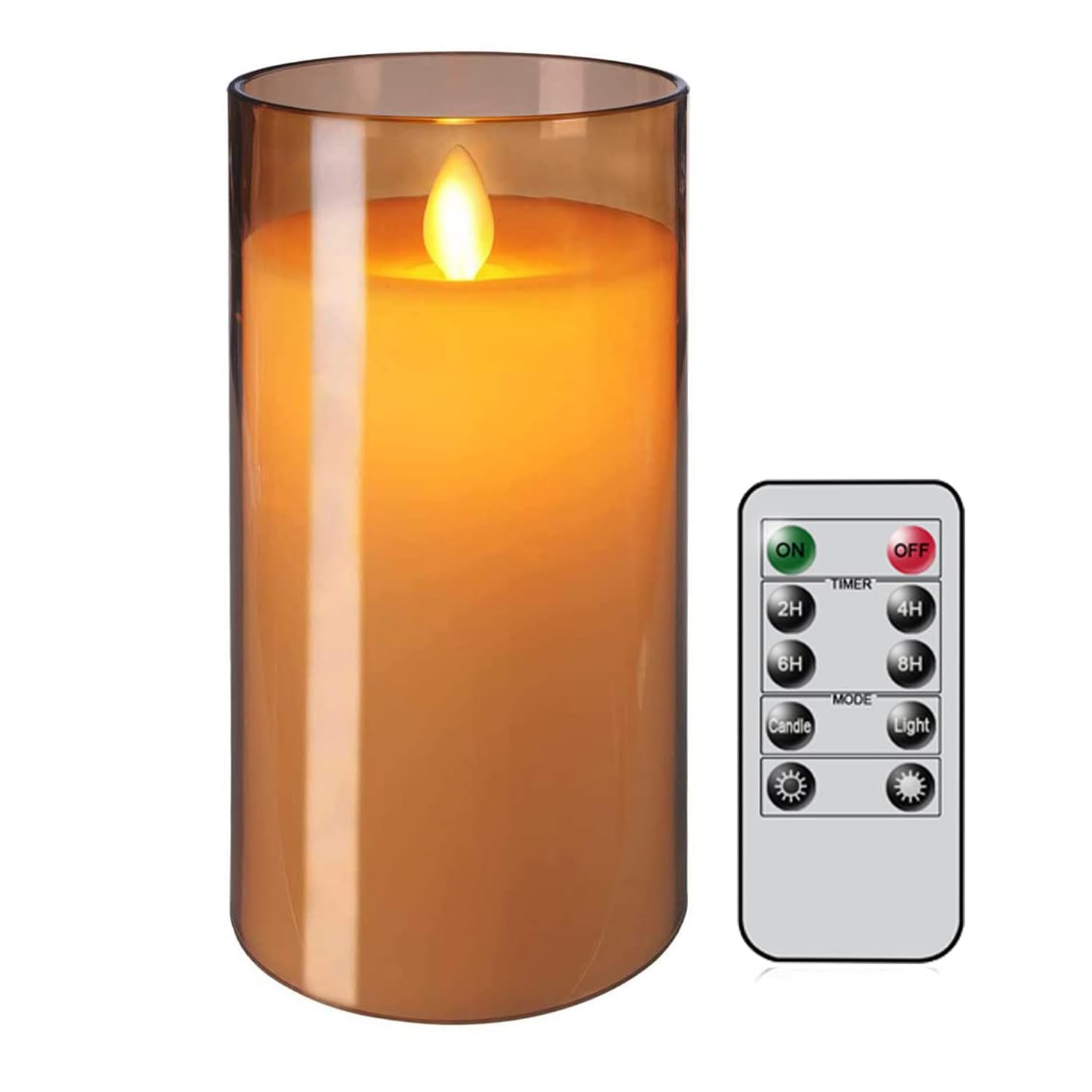 LTETTES Flameless LED Candles AA Battery Powered with Gold Acrylic Glass with Remote Controller and Timer for Home Festival Wedding Decor (3" D x 6" H) Pack of 1