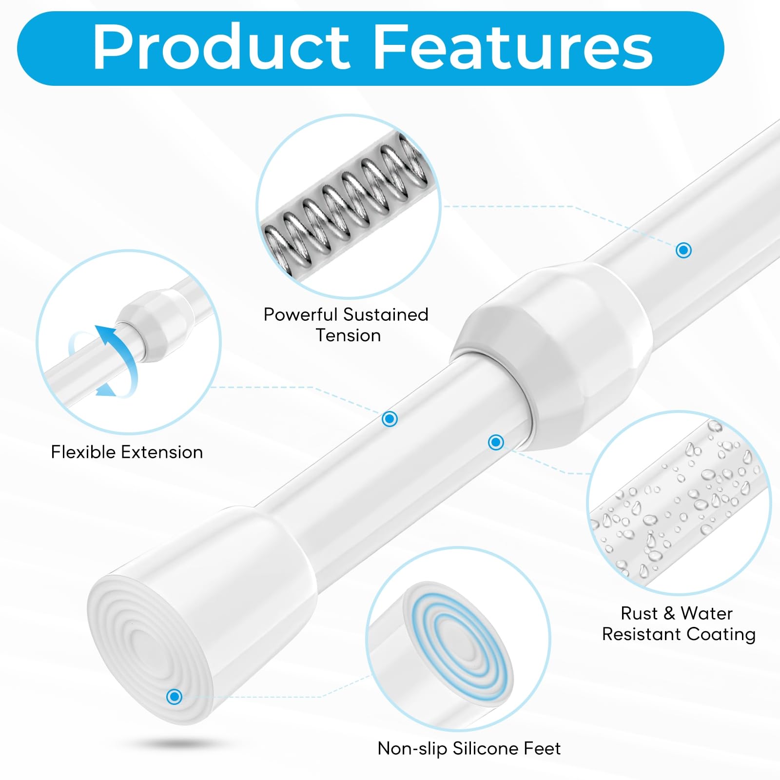 Toresper Adjustable Window Security Bar - Sliding Door Lock Rod 15.7''-27.5'', White (1 Pack)