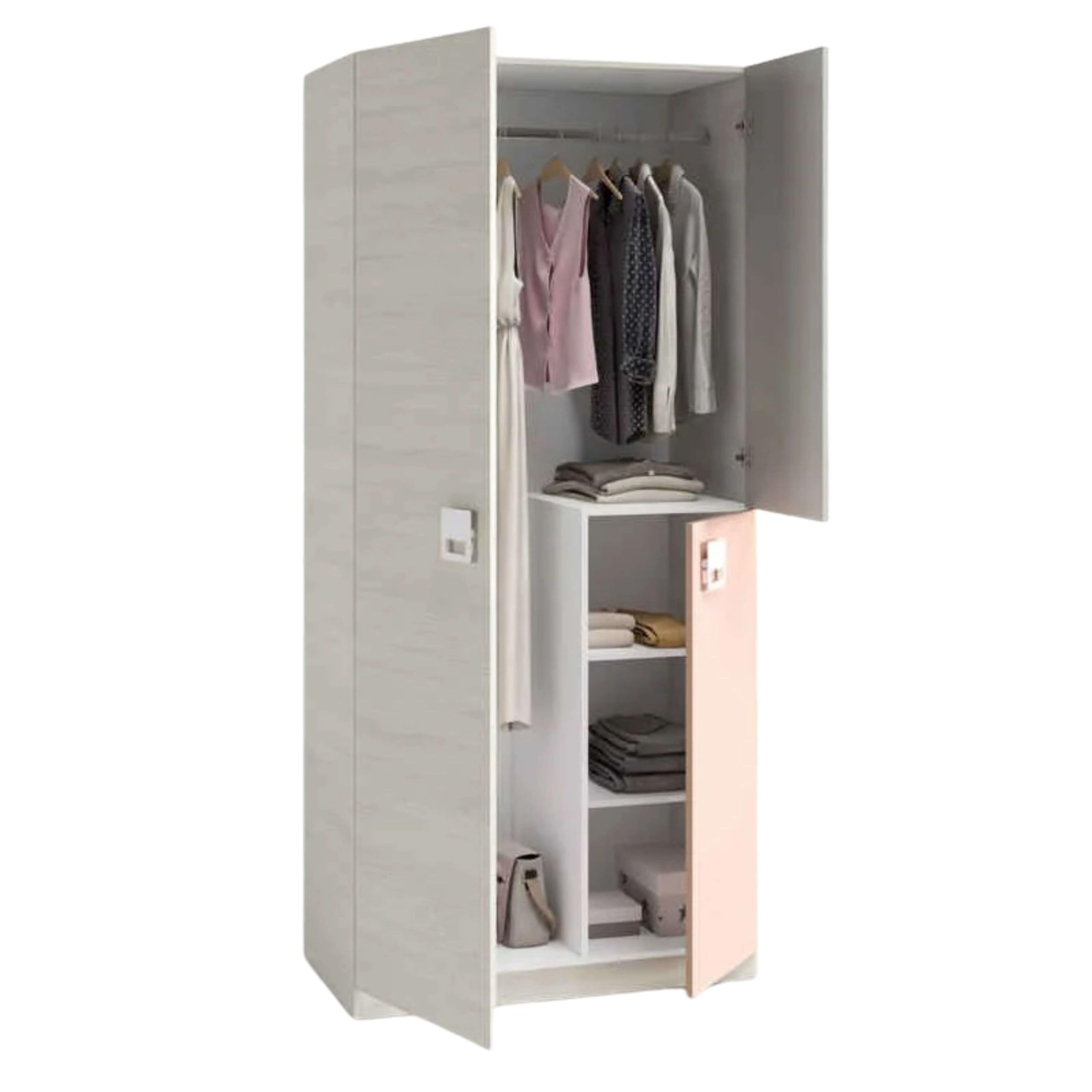 Miroytengo Pack Habitación Juvenil Infantil Rosa Gris Blanco Alpes (Cama Nido + Estante + Armario + Escritorio + estantería) con Somieres
