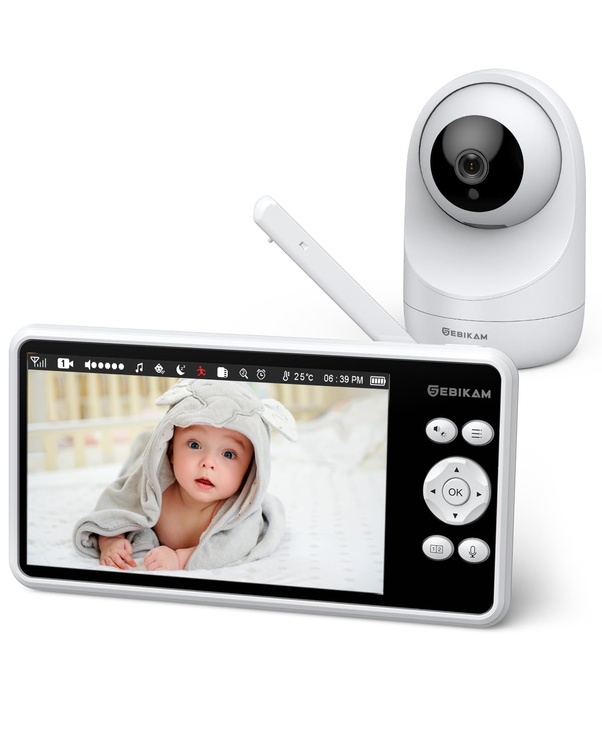 5-calowa niania wideo z kamerą dla niemowląt HD 720P, bez WiFi i aplikacji, bateria 4000 mAh, obrót o 355°, noktowizor, dwukierunkowy dźwięk, tryb VOX, czujnik temperatury