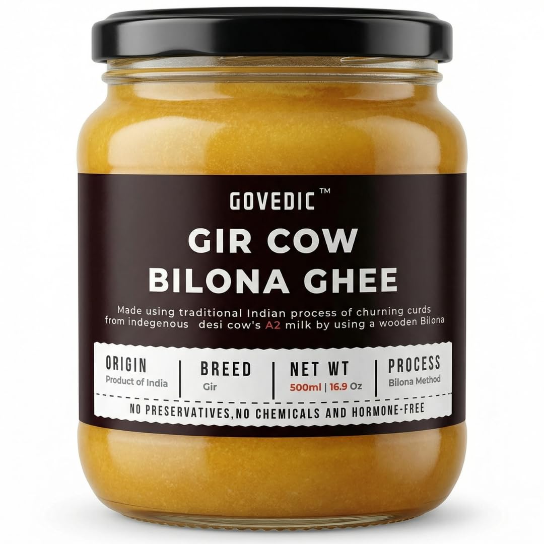 Govedic A2 Ghee – Grass Fed Clarified Butter, Gir Cow Bilona Ghee – 16.9 oz | Pure Indian Ghee for Cooking, Keto, Paleo, High Smoke Point